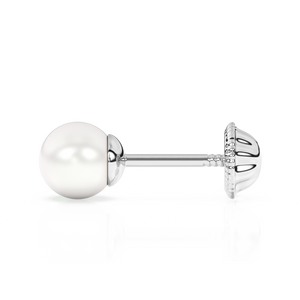 4mm Pearl Stud Earrings - Solid 14K White Gold, Screw Back, for Babies & Children