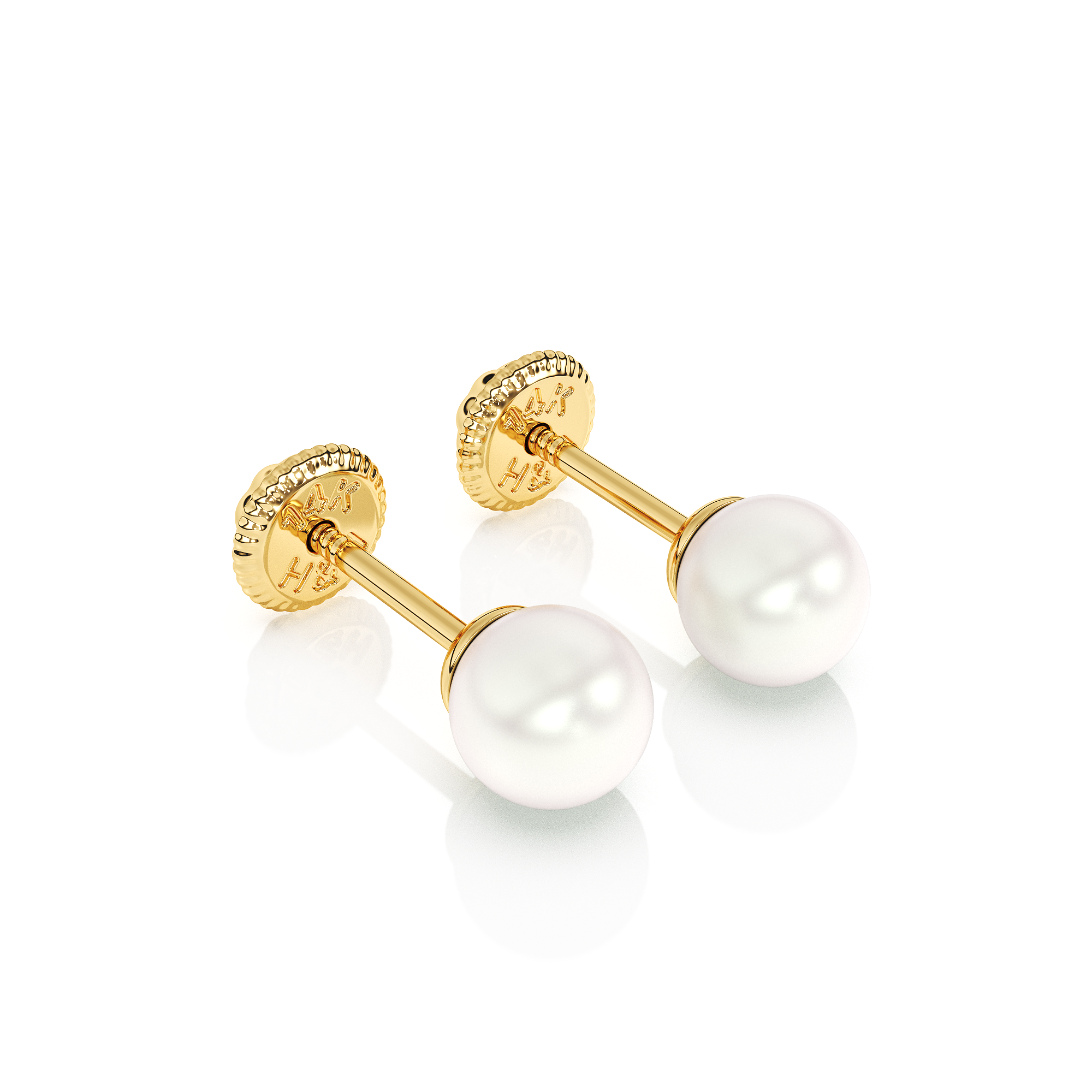 4mm Pearl Stud Earrings - Solid 14K Gold, Screw Back, for Babies & Children