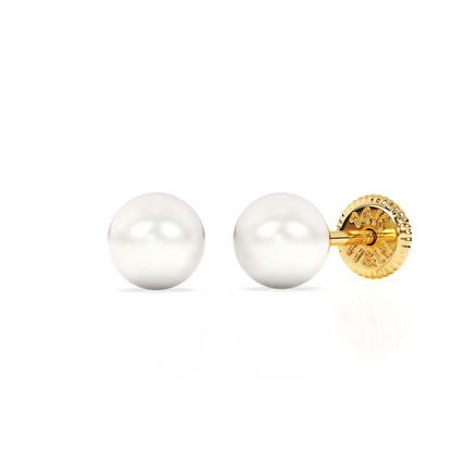 4mm Pearl Stud Earrings - Solid 14K Gold, Screw Back, for Babies & Children
