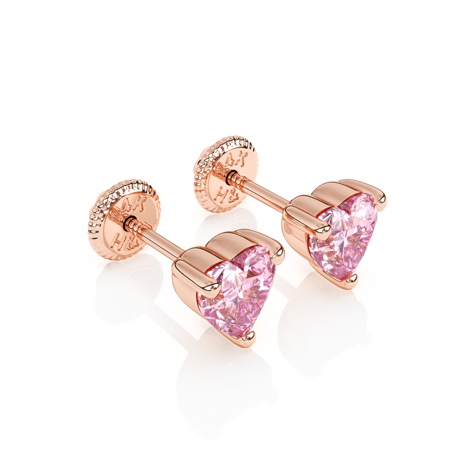 4mm Pink Heart CZ Stud Earrings - Solid 14K Rose Gold, Screw Back, for Babies & Children