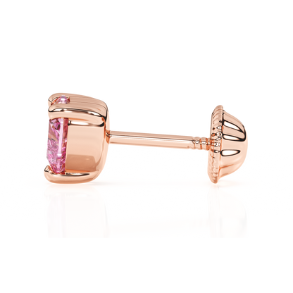 4mm Pink Heart CZ Stud Earrings - Solid 14K Rose Gold, Screw Back, for Babies & Children