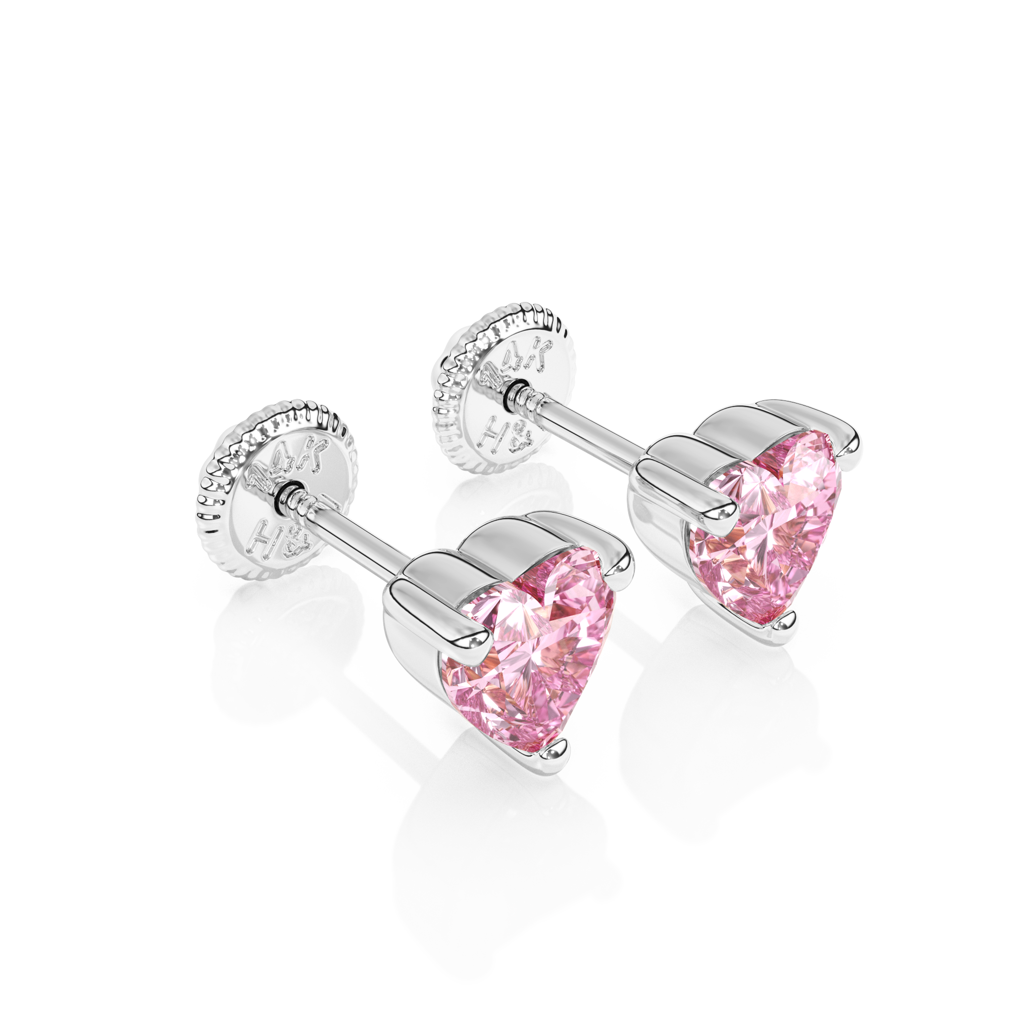 4mm Pink Heart CZ Stud Earrings - Solid 14K White Gold, Screw Back, for Babies & Children