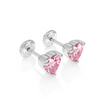 4mm Pink Heart CZ Stud Earrings - Solid 14K White Gold, Screw Back, for Babies & Children