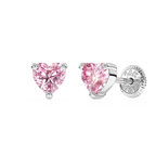 4mm Pink Heart CZ Stud Earrings - Solid 14K White Gold, Screw Back, for Babies & Children