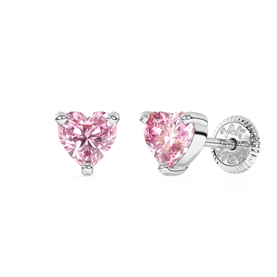 4mm Pink Heart CZ Stud Earrings4