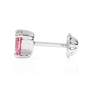 4mm Pink Heart CZ Stud Earrings - Solid 14K White Gold, Screw Back, for Babies & Children
