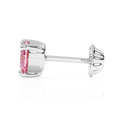 4mm Pink Heart CZ Stud Earrings - Solid 14K White Gold, Screw Back, for Babies & Children