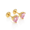 4mm Pink Heart CZ Stud Earrings - Solid 14K Gold, Screw Back, for Babies & Children