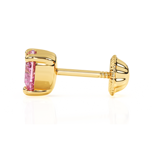 4mm Pink Heart CZ Stud Earrings - Solid 14K Gold, Screw Back, for Babies & Children