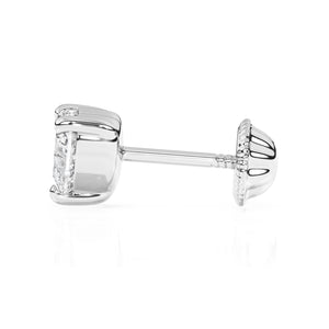 Pendientes de botón con circonita cúbica transparente de 4 mm en forma de corazón - Oro blanco macizo de 14 quilates, cierre de rosca, para bebés y niños