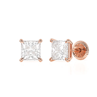 4mm Clear Princess Cut CZ, Stud Earrings4