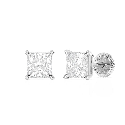 4mm Clear Princess Cut CZ, Stud Earrings4