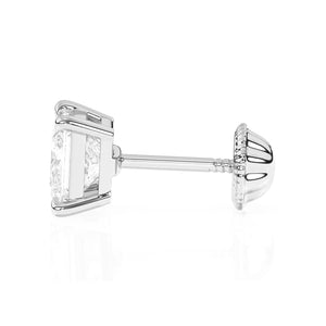 Pendientes de botón de 4 mm con circonita cúbica transparente de corte princesa, en oro blanco macizo de 14 quilates, con cierre de rosca, para bebés y niños.