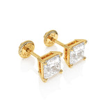 Pendientes de botón de 4 mm con circonita cúbica transparente de corte princesa, oro macizo de 14 quilates, cierre de rosca, para bebés y niños.