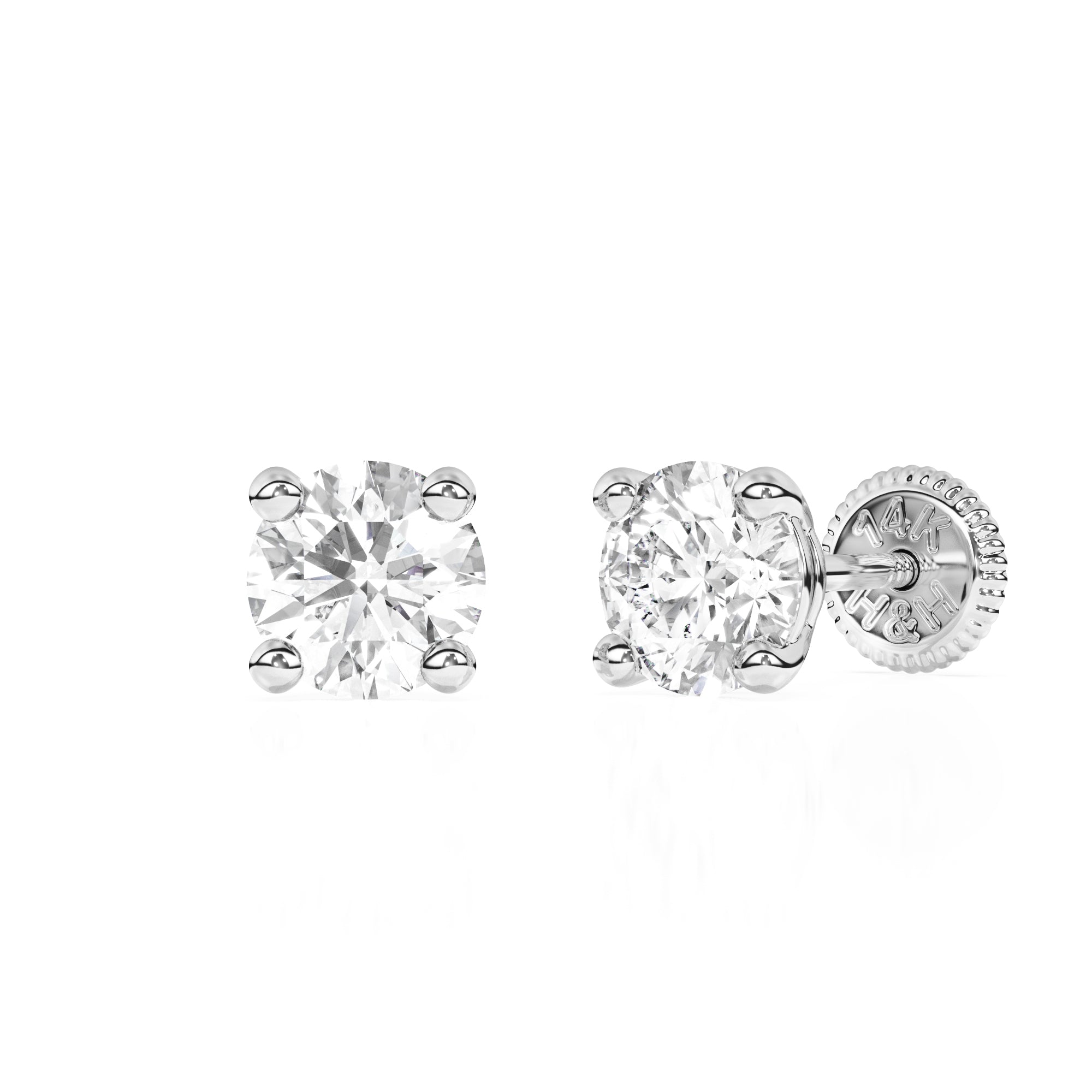 4mm Clear Round CZ Stud Earrings - Solid 14K White Gold, Screw Back, for Babies & Children