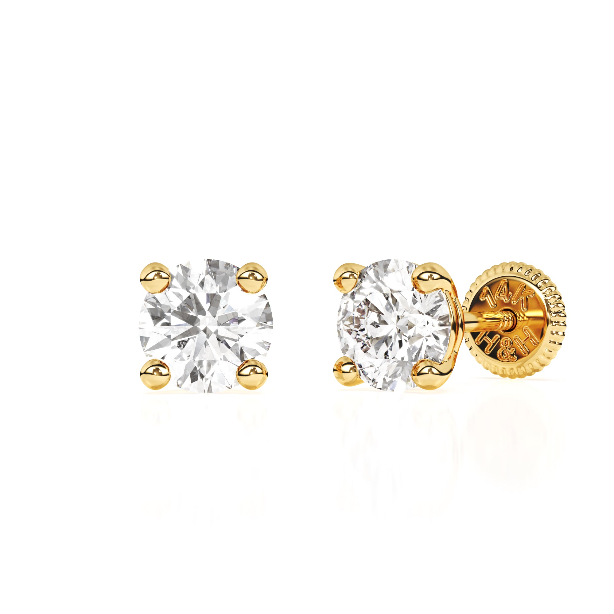 4mm Clear Round CZ Stud Earrings - Solid 14K Gold, Screw Back, for Babies & Children