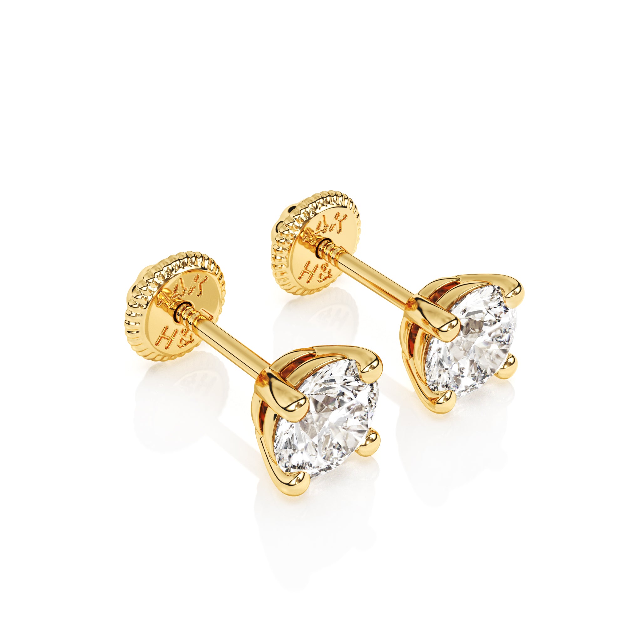 4mm Clear Round CZ Stud Earrings - Solid 14K Gold, Screw Back, for Babies & Children