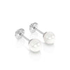 Pendientes de perla de 4 mm - Oro blanco macizo de 14 quilates, cierre de rosca, para bebés y niños