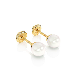 Pendientes de perla de 4 mm - Oro macizo de 14 quilates, cierre de rosca, para bebés y niños