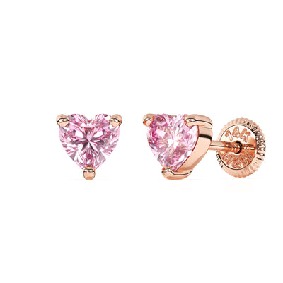 4mm Pink Heart CZ Stud Earrings4