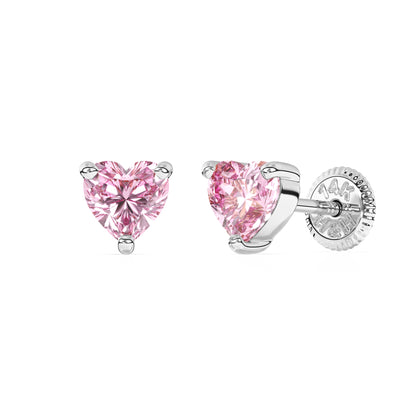 4mm Pink Heart CZ Stud Earrings4