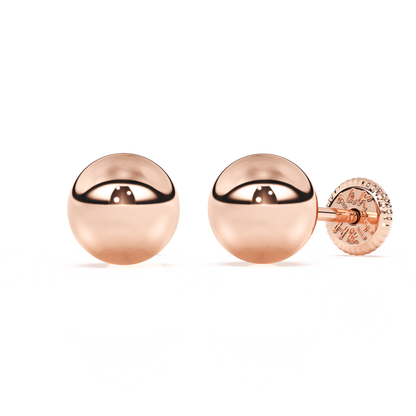 5mm Classic Round Stud Earrings - Solid 14K Rose Gold, Screw Back, for Babies & Children