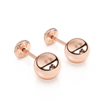 Pendientes clásicos redondos de 5 mm - Oro rosa macizo de 14 quilates, cierre de rosca, para bebés y niños