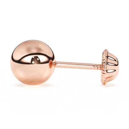 5mm Classic Round Stud Earrings - Solid 14K Rose Gold, Screw Back, for Babies & Children
