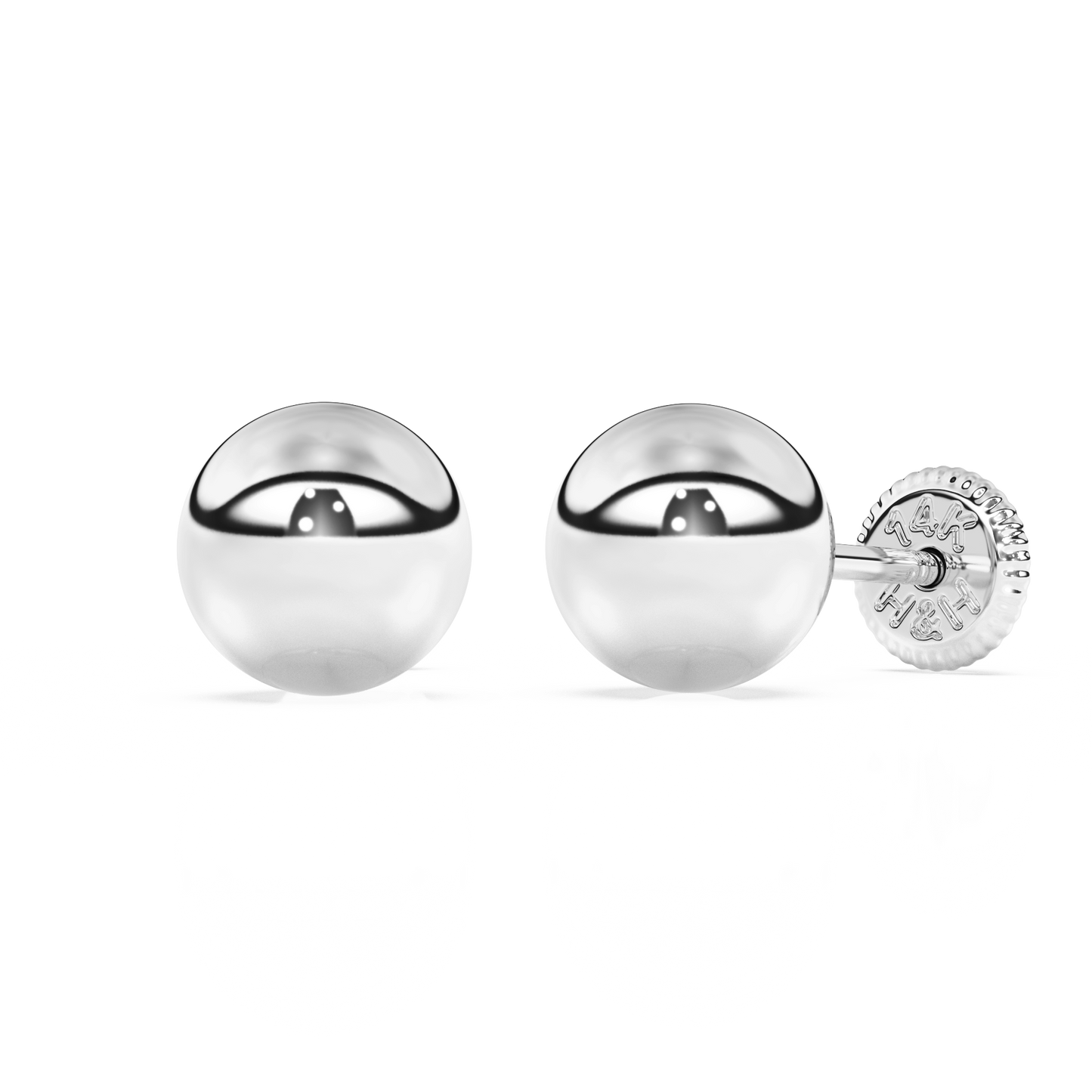 5mm Classic Round Stud Earrings - Solid 14K White Gold, Screw Back, for Babies & Children