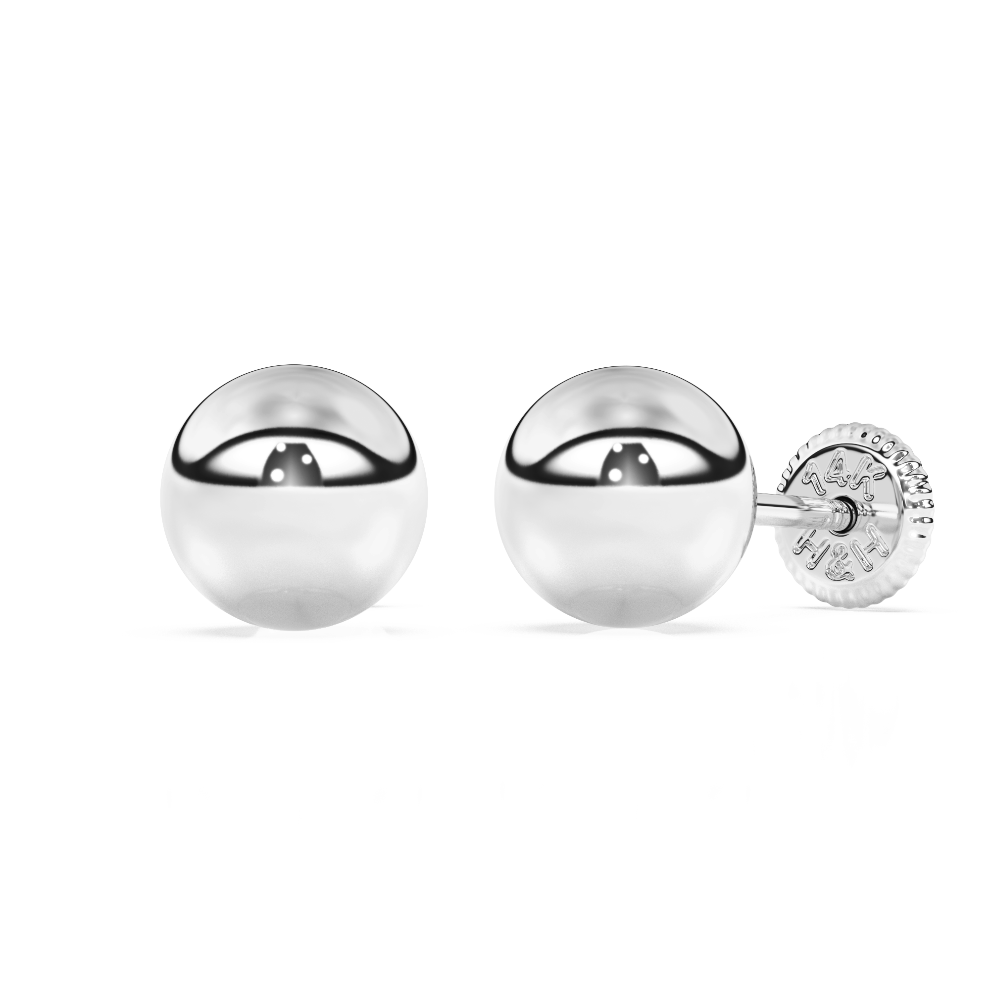 5mm Classic Round Stud Earrings - Solid 14K White Gold, Screw Back, for Babies & Children