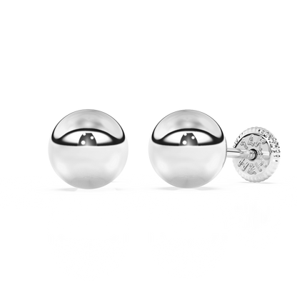 5mm Classic Round Stud Earrings - Solid 14K White Gold, Screw Back, for Babies & Children
