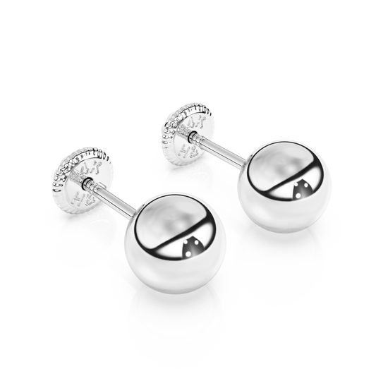 5mm Classic Round Stud Earrings - Solid 14K White Gold, Screw Back, for Babies & Children