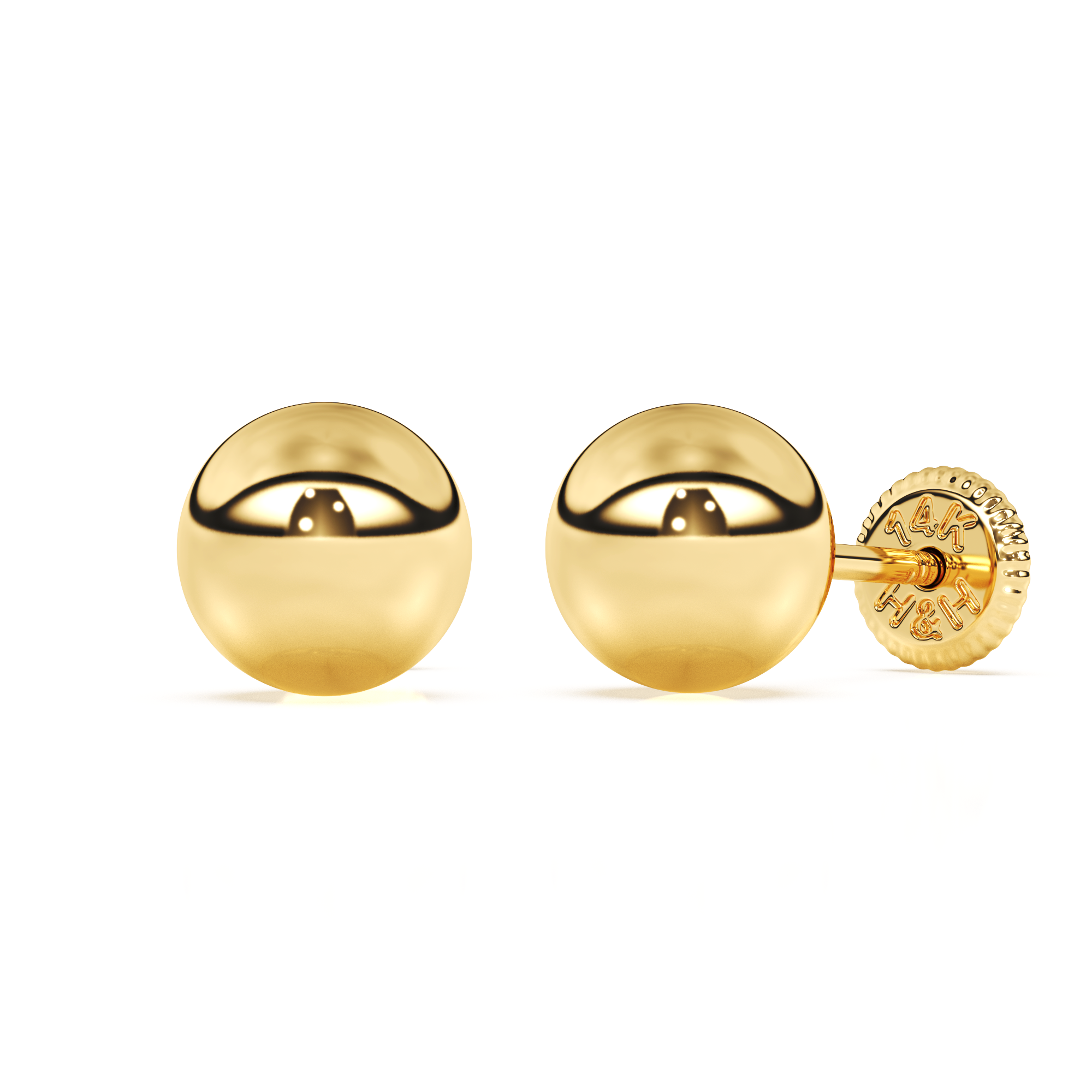5mm Classic Round Stud Earrings - Solid 14K Gold, Screw Back, for Babies & Children