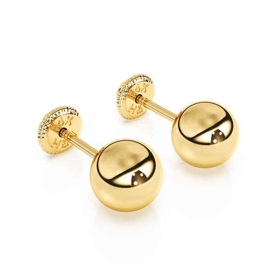 5mm Classic Round Stud Earrings - Solid 14K Gold, Screw Back, for Babies & Children