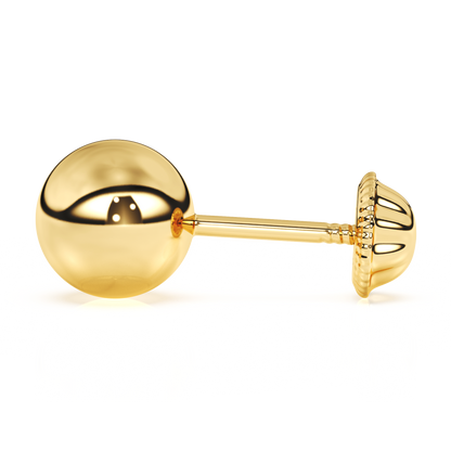 5mm Classic Round Stud Earrings - Solid 14K Gold, Screw Back, for Babies & Children