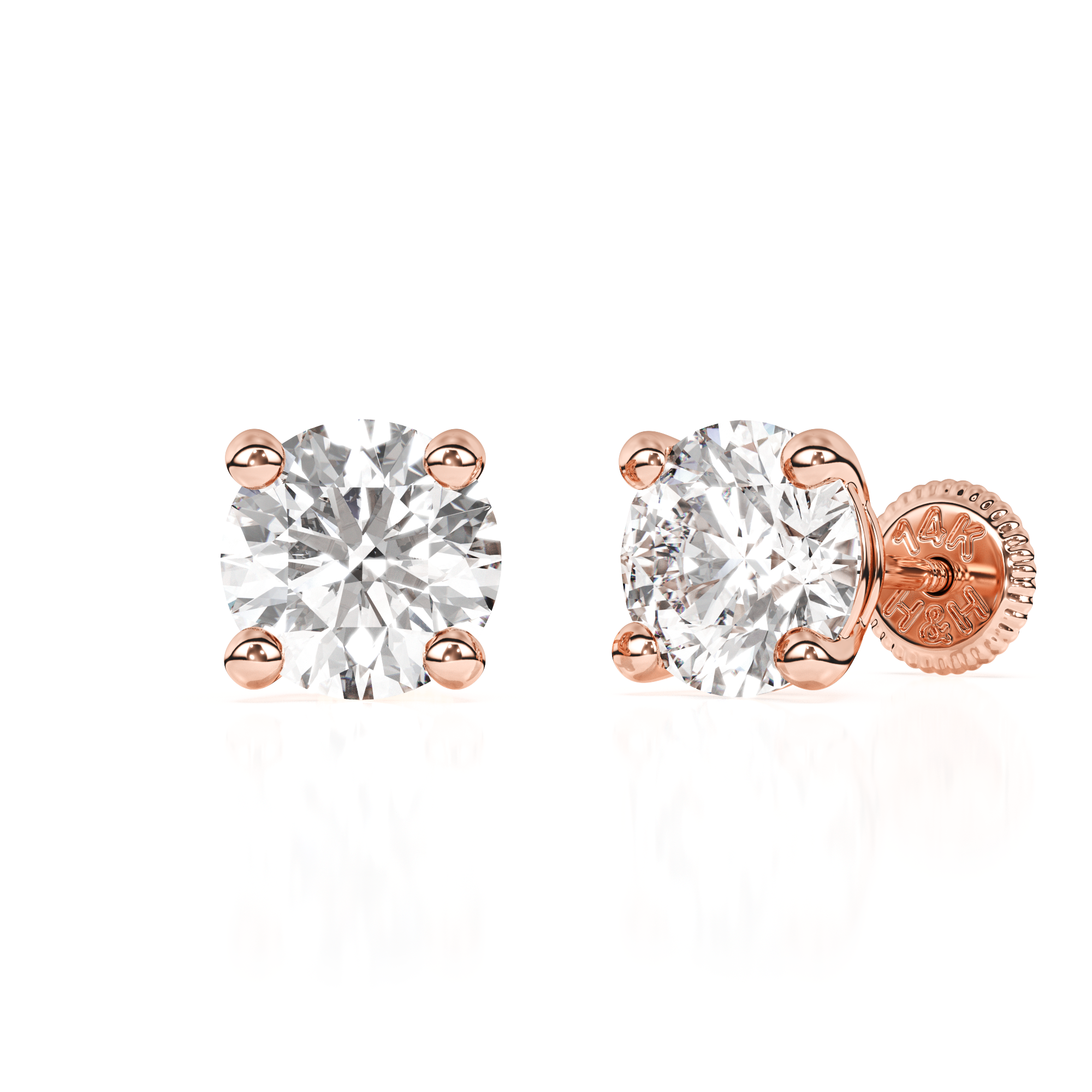 Pendientes de botón con circonita cúbica redonda transparente de 5 mm - Oro rosa macizo de 14 quilates, cierre de rosca, para bebés y niños
