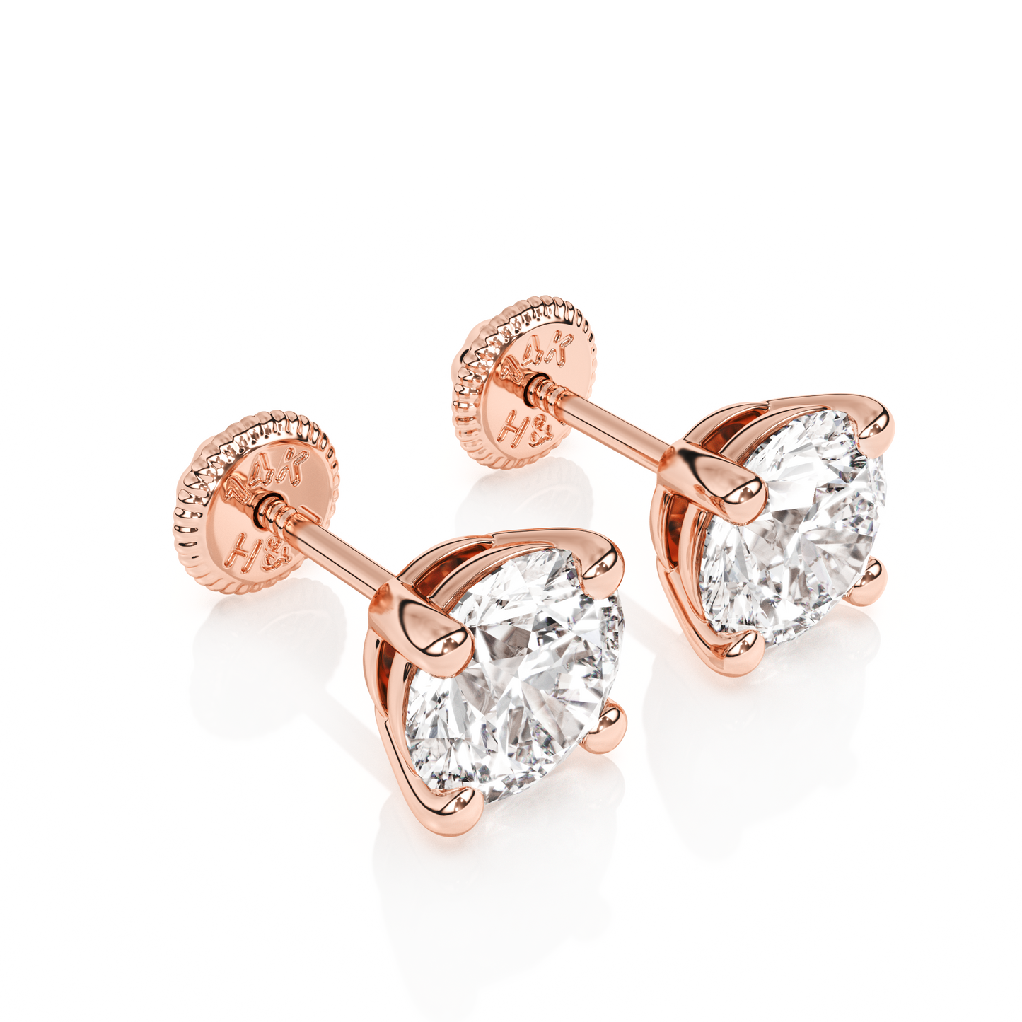 5mm Clear Round CZ Stud Earrings - Solid 14K Rose Gold, Screw Back, for Babies & Children