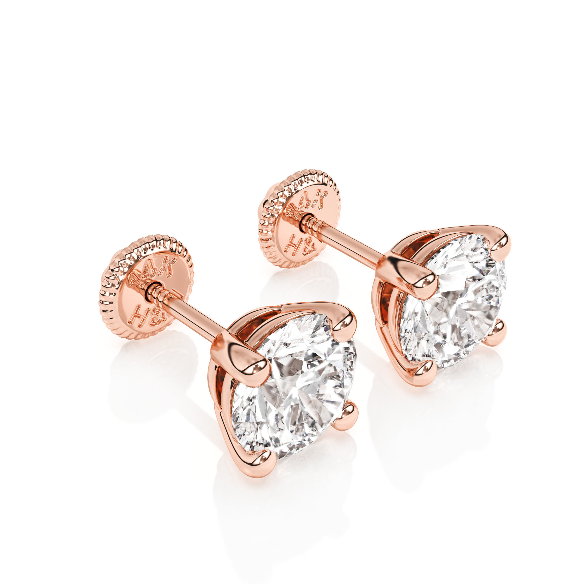 Pendientes de botón con circonita cúbica redonda transparente de 5 mm - Oro rosa macizo de 14 quilates, cierre de rosca, para bebés y niños