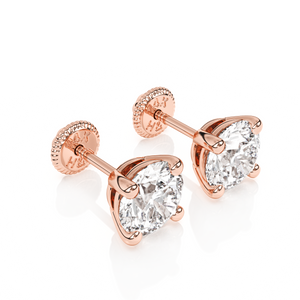Pendientes de botón con circonita cúbica redonda transparente de 5 mm - Oro rosa macizo de 14 quilates, cierre de rosca, para bebés y niños