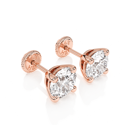 5mm Clear Round CZ Stud Earrings - Solid 14K Rose Gold, Screw Back, for Babies & Children