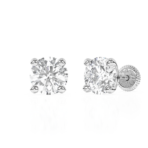 5mm Clear Round CZ Stud Earrings - Solid 14K White Gold, Screw Back, for Babies & Children