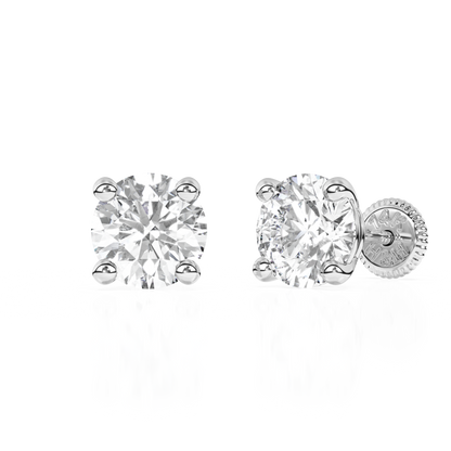 5mm Clear Round CZ Stud Earrings - Solid 14K White Gold, Screw Back, for Babies & Children