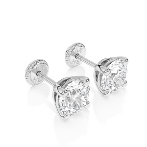 5mm Clear Round CZ Stud Earrings - Solid 14K White Gold, Screw Back, for Babies & Children