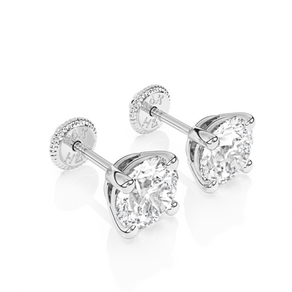 5mm Clear Round CZ Stud Earrings - Solid 14K White Gold, Screw Back, for Babies & Children
