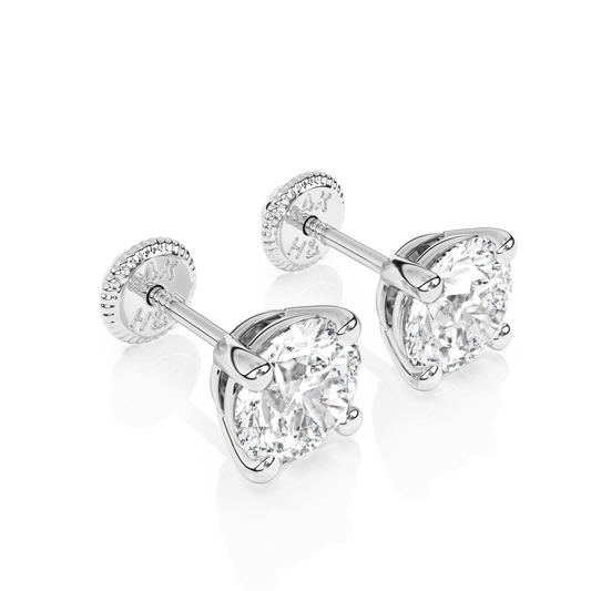 5mm Clear Round CZ Stud Earrings - Solid 14K White Gold, Screw Back, for Babies & Children