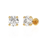 5mm Clear Round CZ Stud Earrings - Solid 14K Gold, Screw Back, for Babies & Children