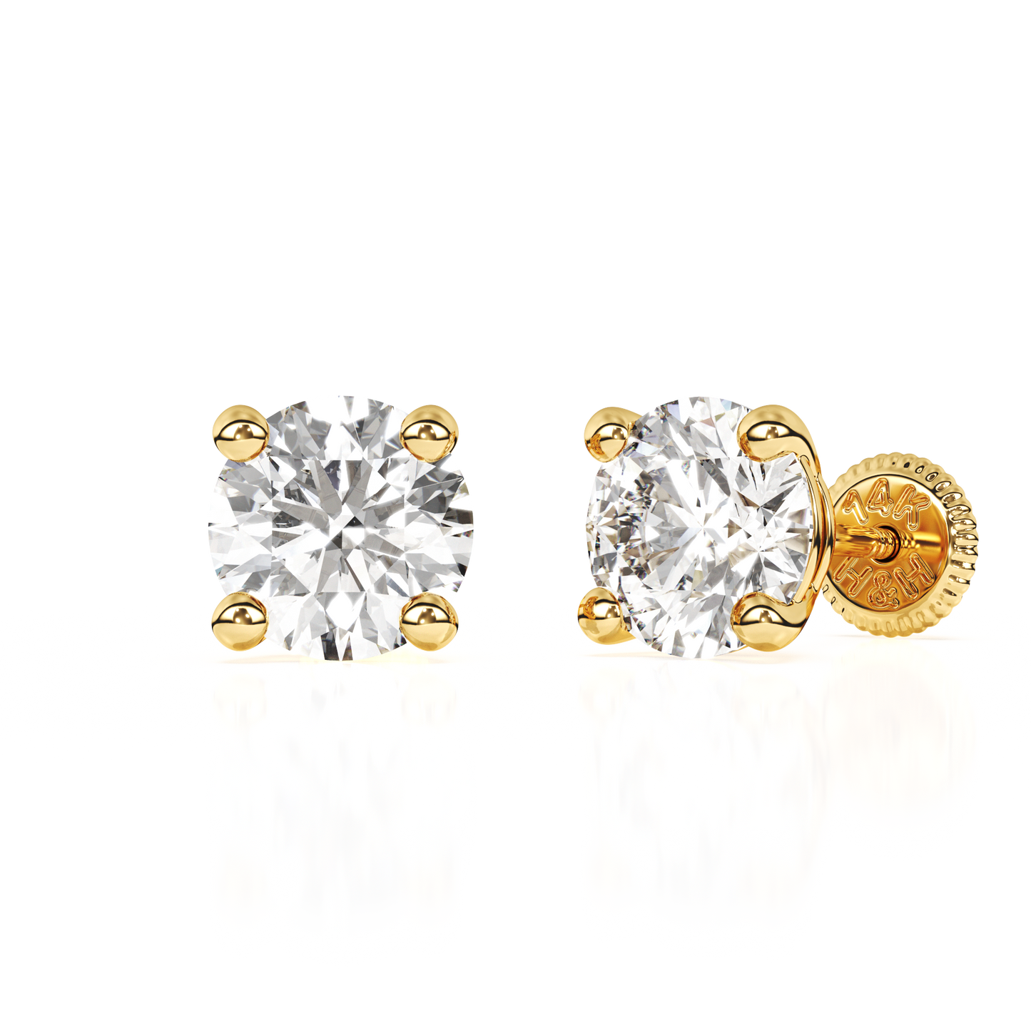 5mm Clear Round CZ Stud Earrings - Solid 14K Gold, Screw Back, for Babies & Children