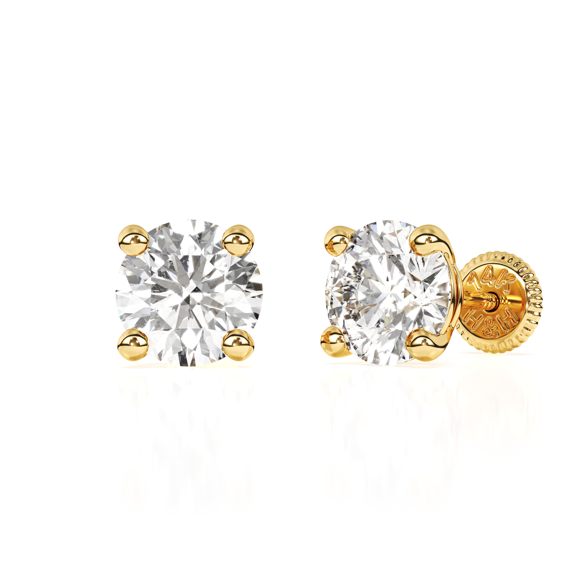 5mm Clear Round CZ Stud Earrings - Solid 14K Gold, Screw Back, for Babies & Children