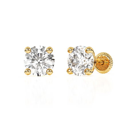 5mm Clear Round CZ Stud Earrings - Solid 14K Gold, Screw Back, for Babies & Children