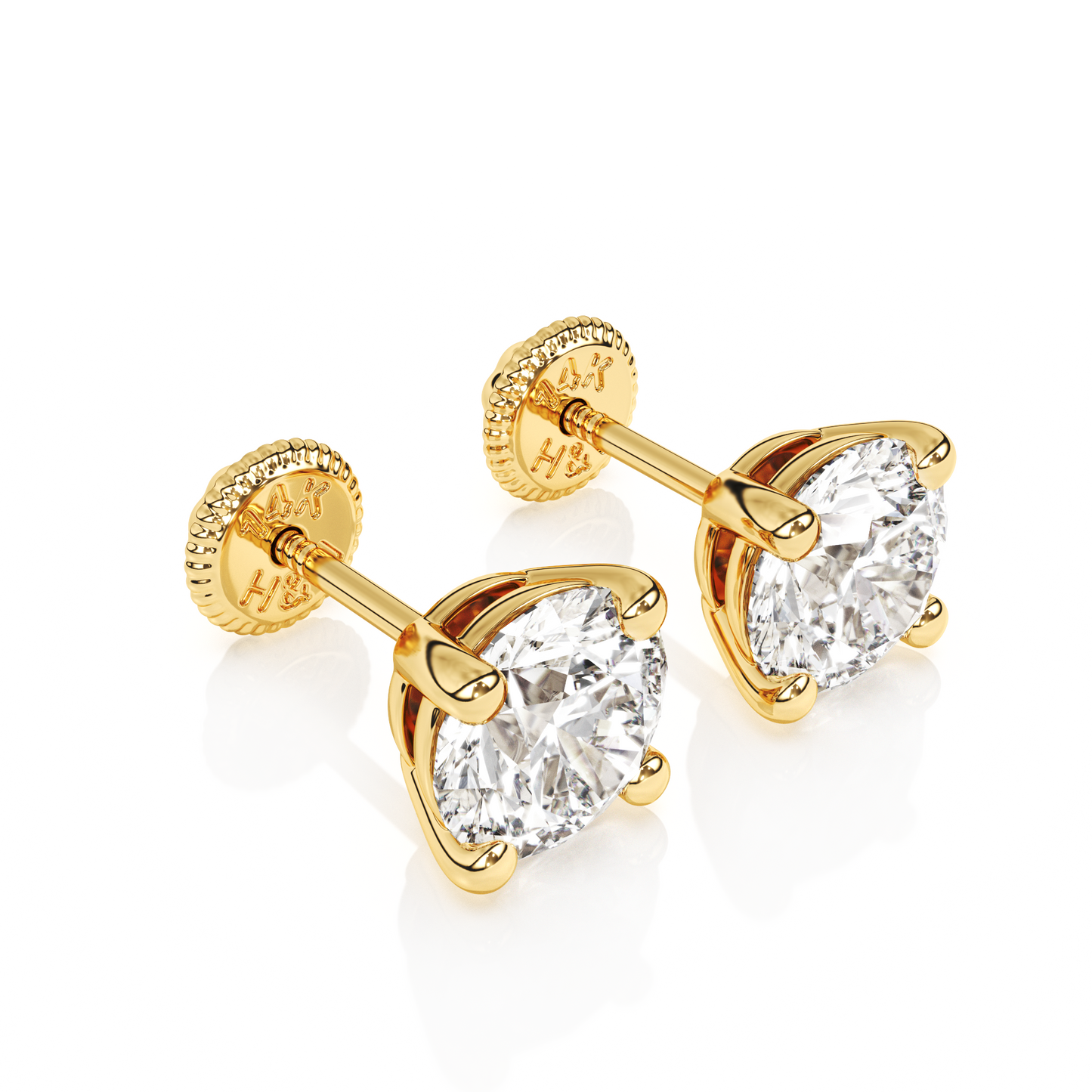 5mm Clear Round CZ Stud Earrings - Solid 14K Gold, Screw Back, for Babies & Children